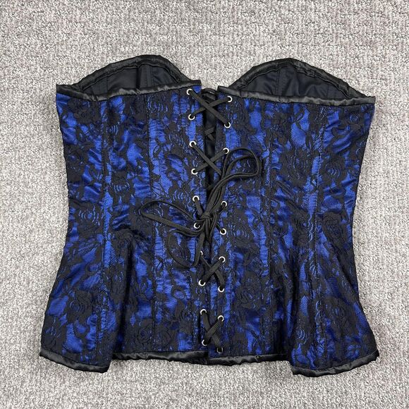 Lavish Daisy Corsets Top Women XL Blue Black Lace Dark Floral Whimsigoth Bustier - Picture 2 of 11